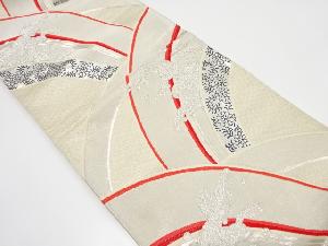 アンティーク　荒波に花模様織り出し袋帯（着用可）